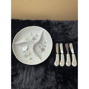 Lenox Butterfly Meadows Divided Serving Plate  4 Spreaders Knives